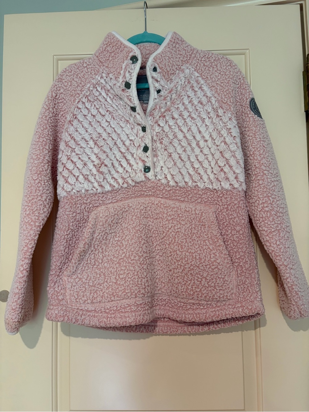 Simply Southern Pink Fluffy Sherpa Half-Snap Pullover Hoodie Size S